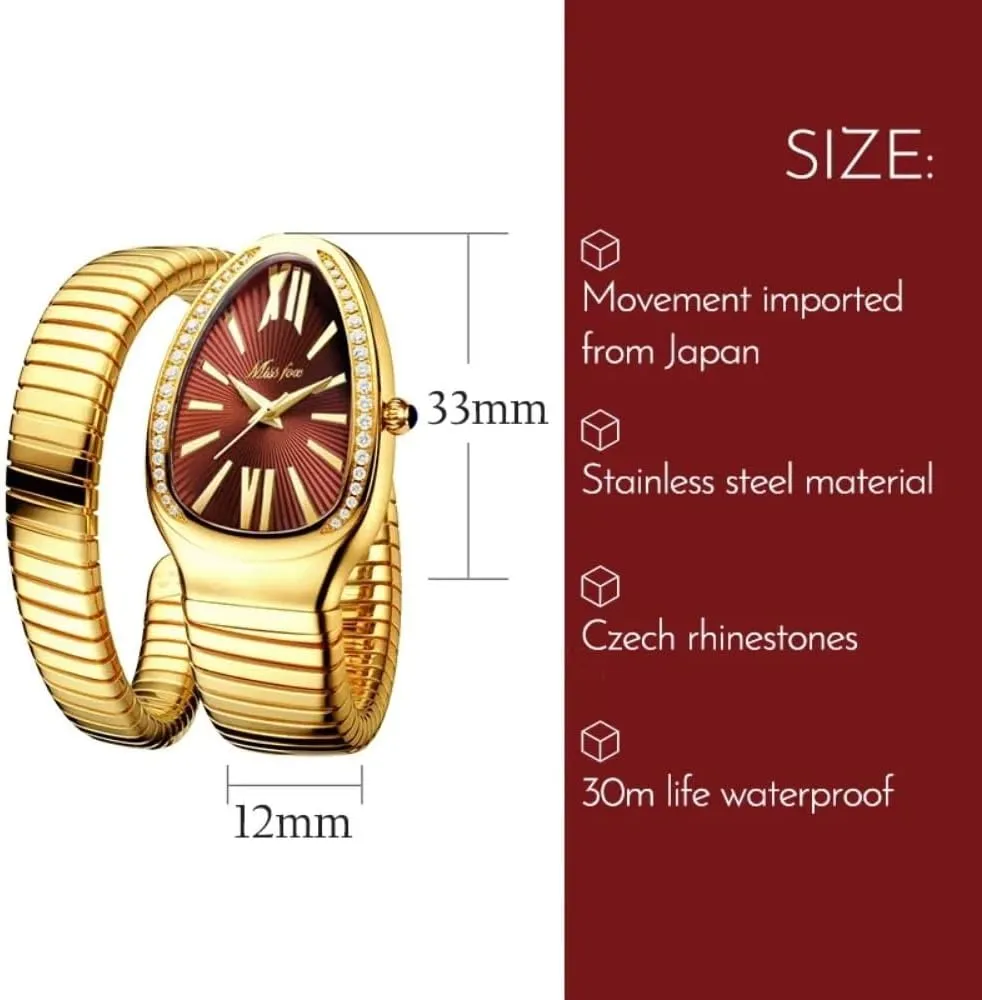 Dress Snake Shape Bracelet Women Watch Top Elegant Waterproof Quartz Jewelry Watches