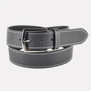 Embossed Antique Finished Leather Belt with Brushed Gunmetal Buckle / Antique Black