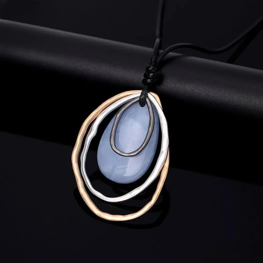 Fashion Gold Color Necklace with Stone Bead Goth Long Chains Collares Pendants