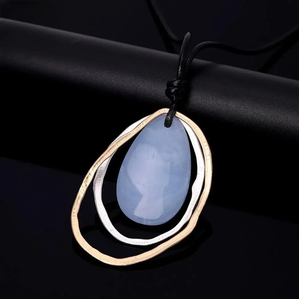 Fashion Gold Color Necklace with Stone Bead Goth Long Chains Collares Pendants