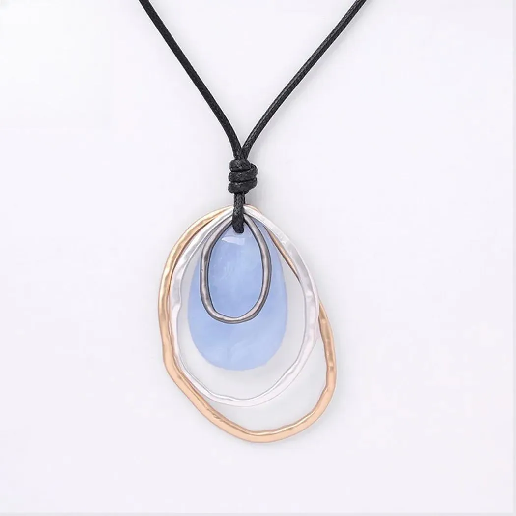 Fashion Gold Color Necklace with Stone Bead Goth Long Chains Collares Pendants
