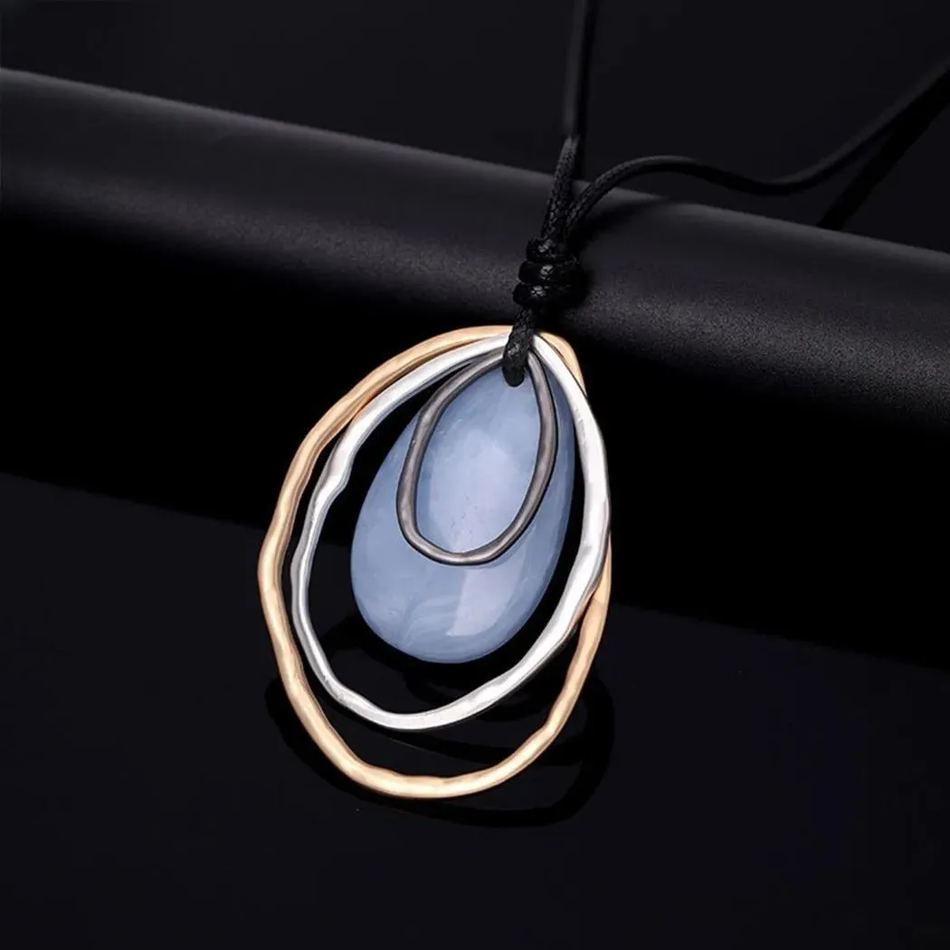 Fashion Gold Color Necklace with Stone Bead Goth Long Chains Collares Pendants