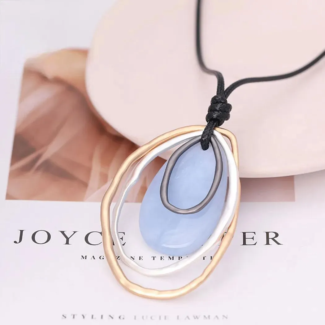 Fashion Gold Color Necklace with Stone Bead Goth Long Chains Collares Pendants