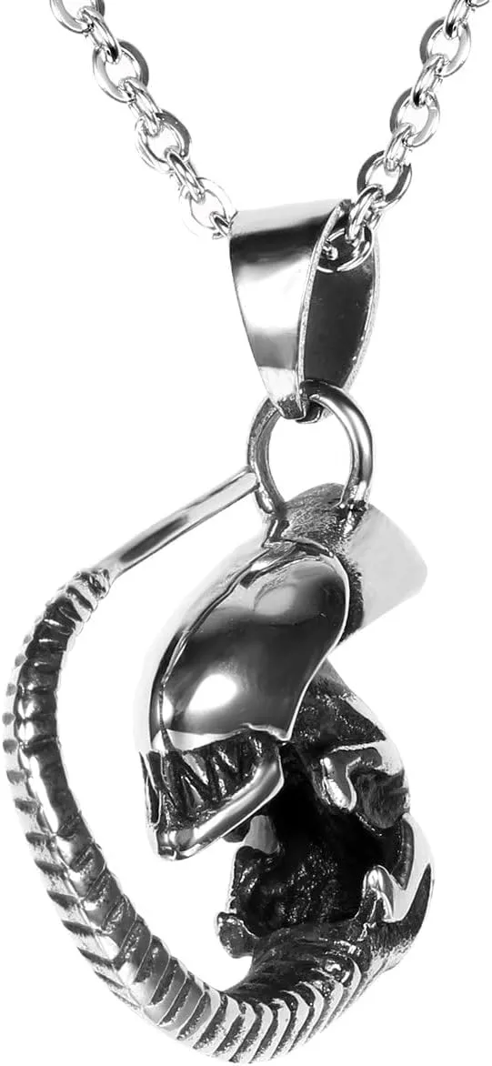 Flongo Men's Gothic Stainless Steel Unisex Ghost Alien Movie Character Pendant Necklace, 22 inch Chain