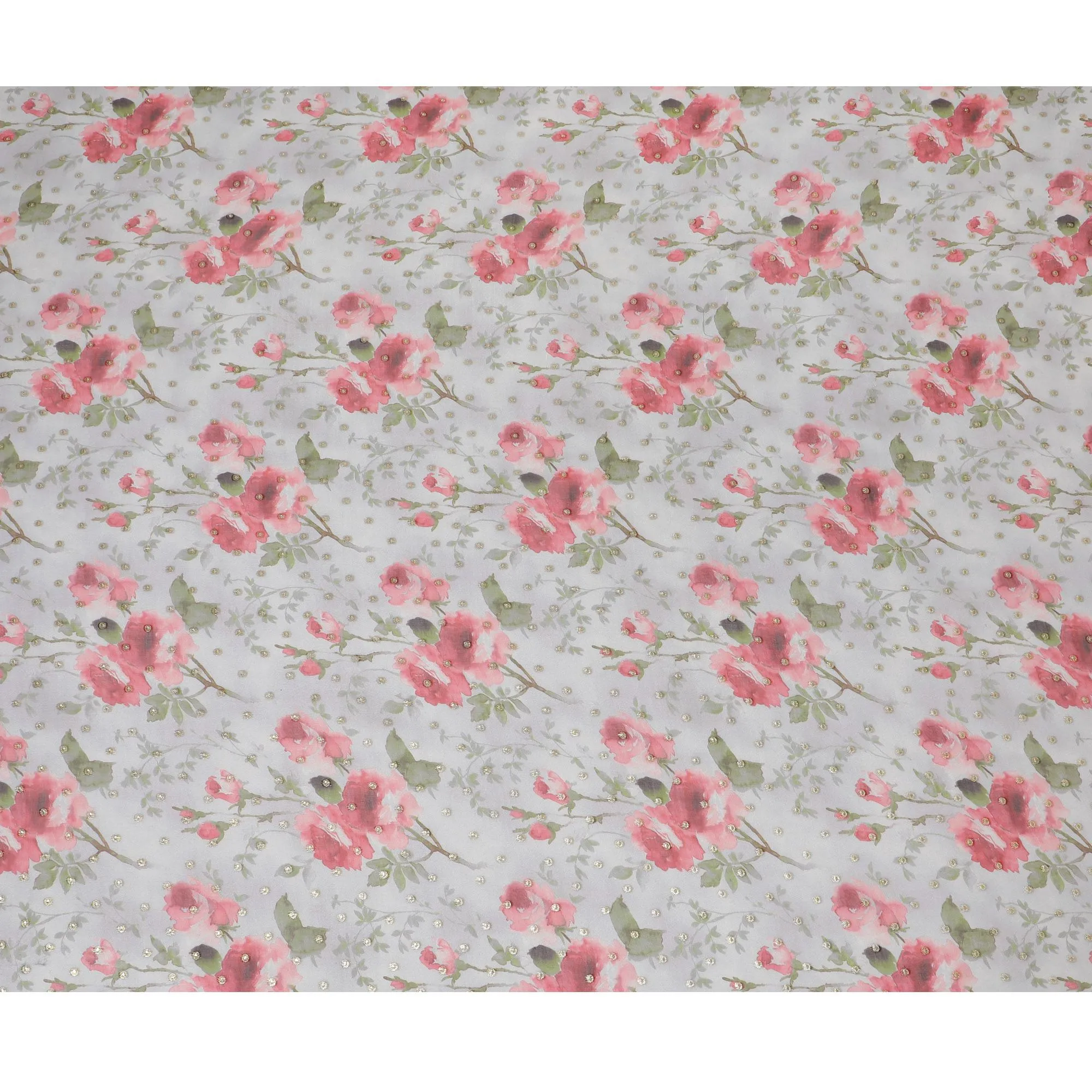 Floral Silk Chiffon Fabric with Metallic Lurex - 110cm Wide, Pink Blossoms, South Korean Made, Buy Online by Meter-D18165