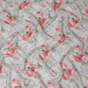 Floral Silk Chiffon Fabric with Metallic Lurex - 110cm Wide, Pink Blossoms, South Korean Made, Buy Online by Meter-D18165