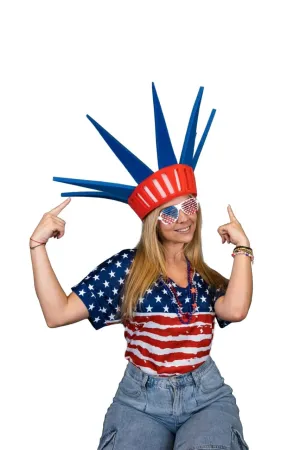 FOAM PARTY HATS: Statue of Liberty Headband Funny Silly Mens Patriotic Uncle Sam USA American Flag Wide Top Hat for Independence Day, 4th of July Dad Hat or Crazy Hat Day