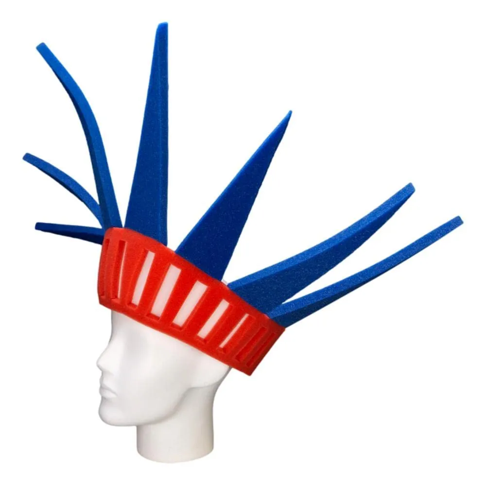 FOAM PARTY HATS: Statue of Liberty Headband Funny Silly Mens Patriotic Uncle Sam USA American Flag Wide Top Hat for Independence Day, 4th of July Dad Hat or Crazy Hat Day