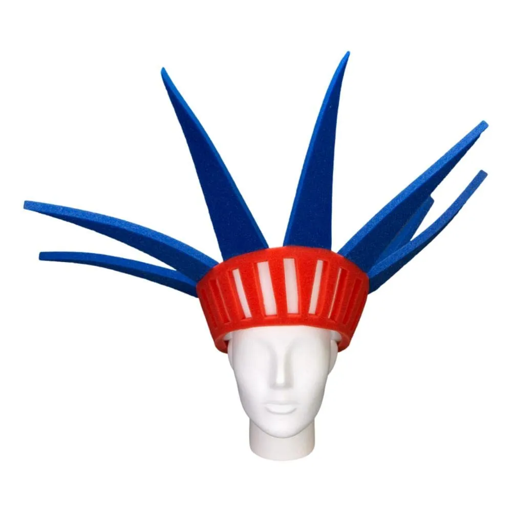 FOAM PARTY HATS: Statue of Liberty Headband Funny Silly Mens Patriotic Uncle Sam USA American Flag Wide Top Hat for Independence Day, 4th of July Dad Hat or Crazy Hat Day
