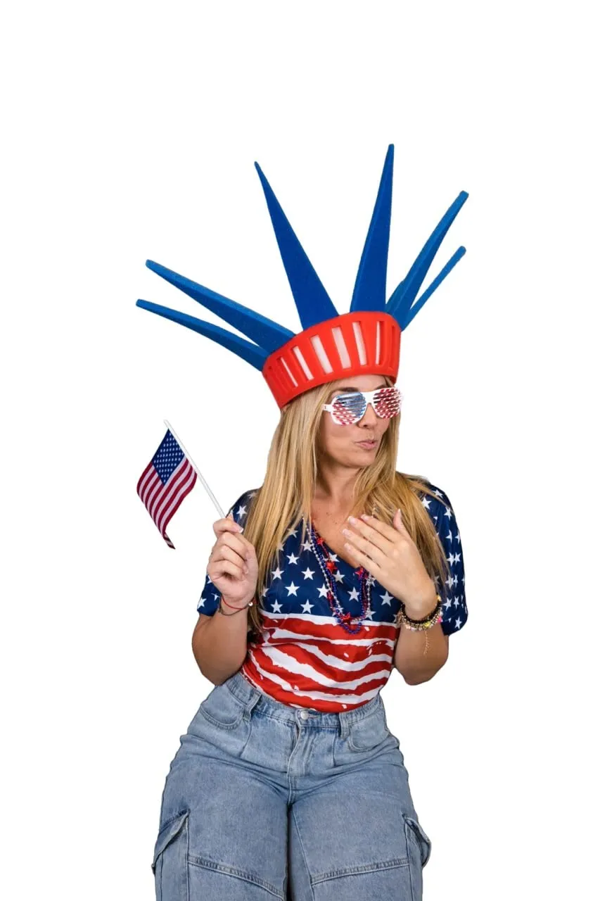 FOAM PARTY HATS: Statue of Liberty Headband Funny Silly Mens Patriotic Uncle Sam USA American Flag Wide Top Hat for Independence Day, 4th of July Dad Hat or Crazy Hat Day