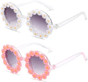 Girls round Flower Sunglasses Flower Cute Glasses UV 400 Protection for Outdoor Beach