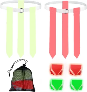 Glow in the Dark Flag Football Belts Set: 4 Adjustable Belts 12 Football Flags, Easy Tear-Away Design, Football Gear for Kid Youth Adult, Perfect for Camping Yard Beach Games, Glow Party Accessories