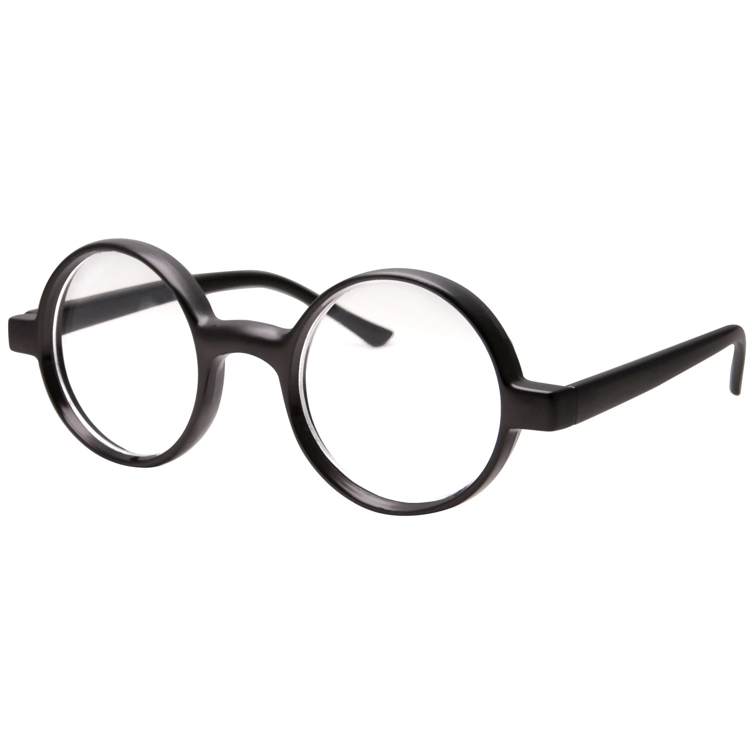 grinderPUNCH Kids Childrens Wizard Nerd Round Black Frame Glasses, Clear Lens (Age 4-12) - Harry Potter Glasses Edna Mode Costume Glasses