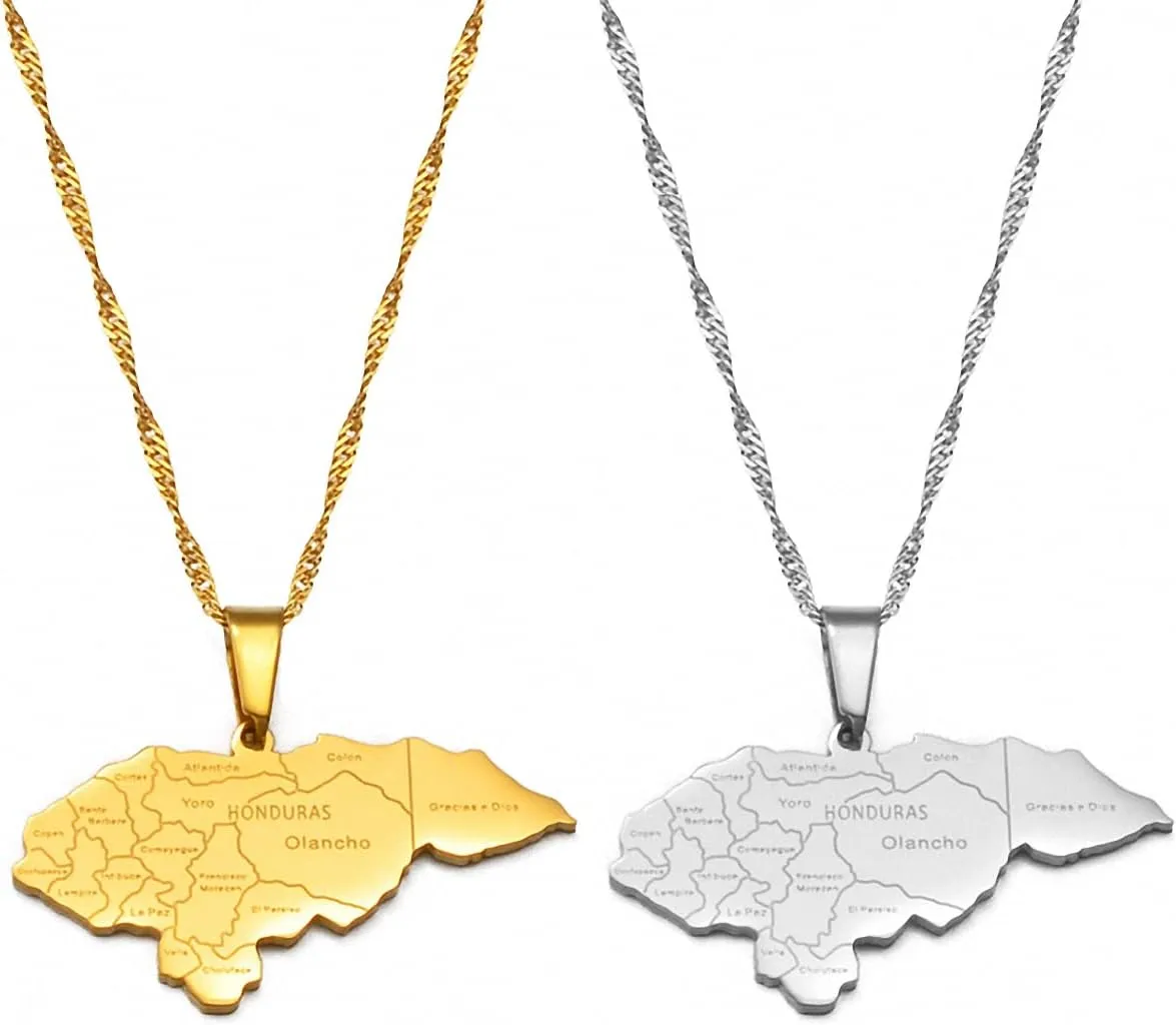 Hafrita Honduras Map Pendant Thin Necklaces Honduran Maps Men Adjustable Chain Necklace