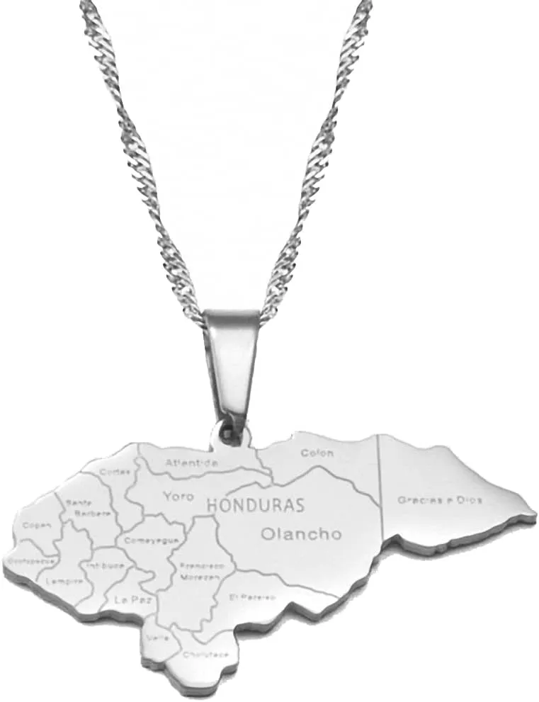 Hafrita Honduras Map Pendant Thin Necklaces Honduran Maps Men Adjustable Chain Necklace
