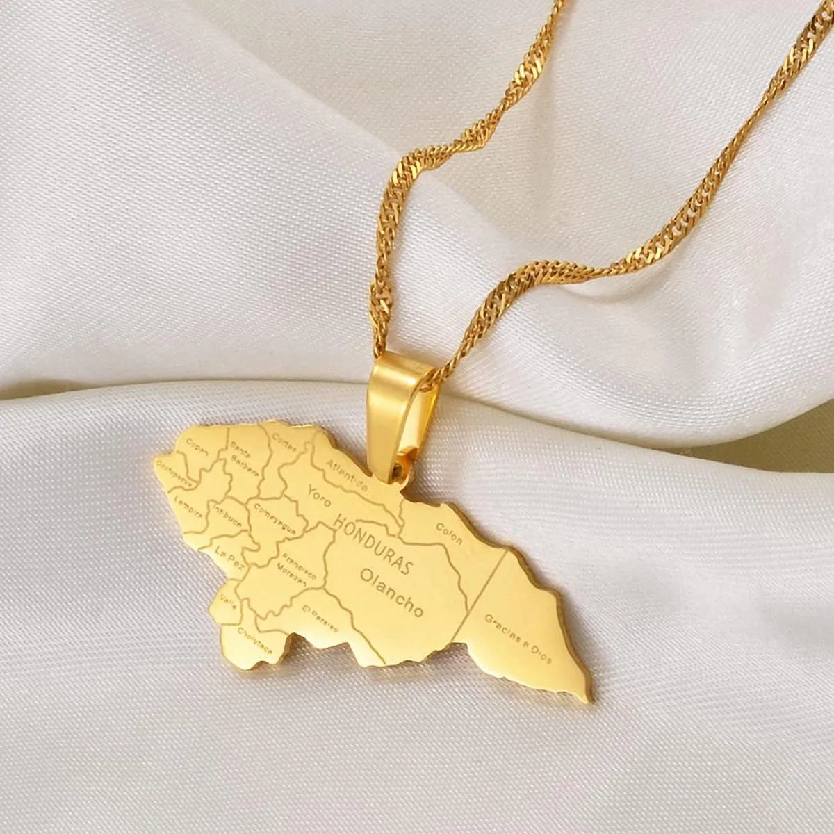 Hafrita Honduras Map Pendant Thin Necklaces Honduran Maps Men Adjustable Chain Necklace