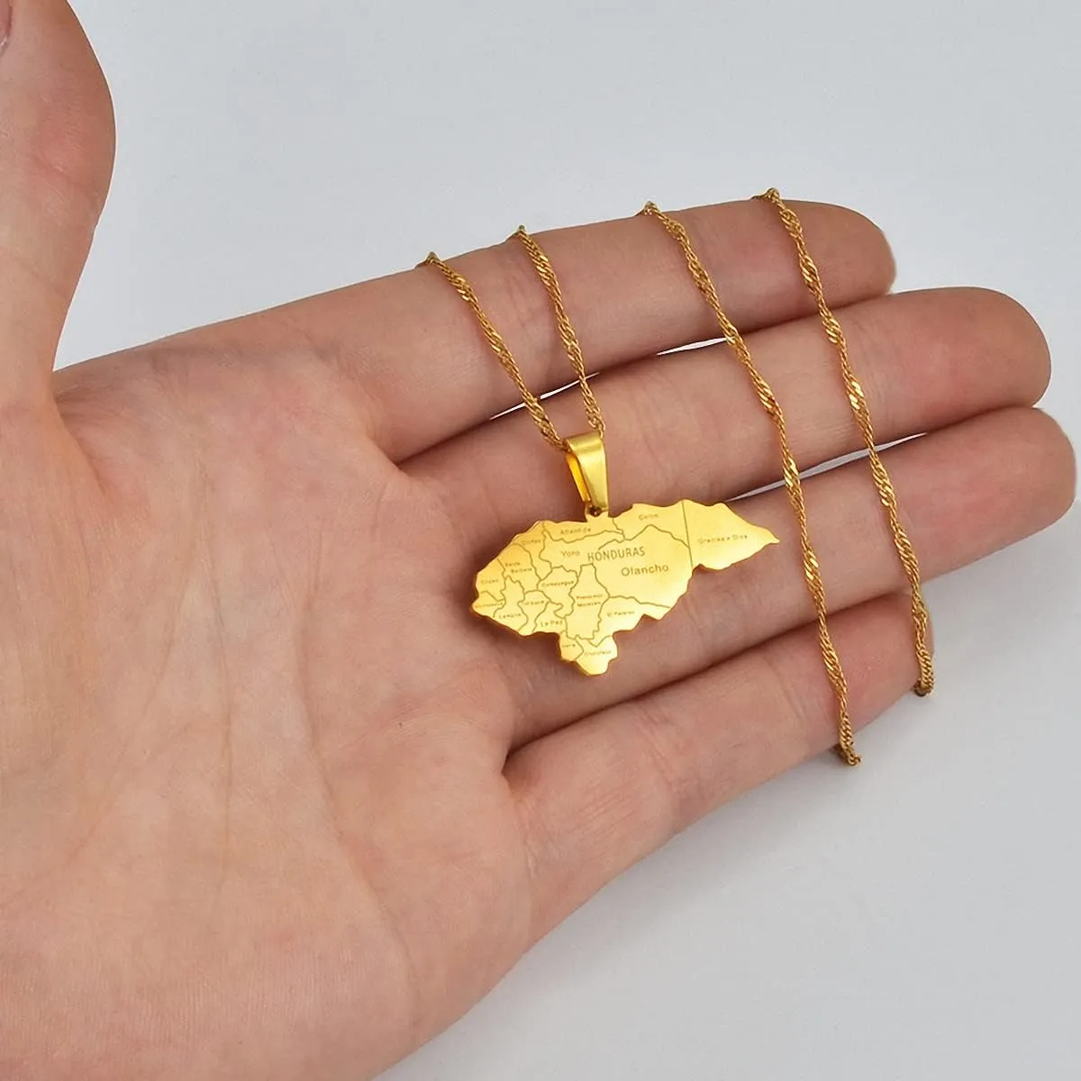 Hafrita Honduras Map Pendant Thin Necklaces Honduran Maps Men Adjustable Chain Necklace
