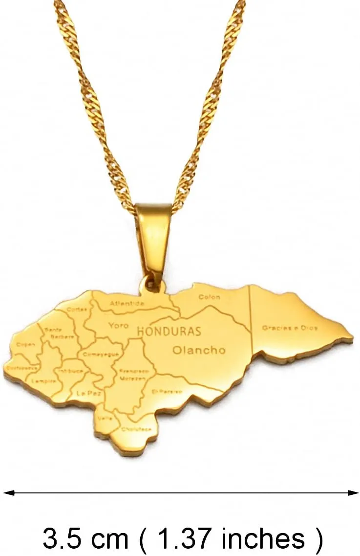 Hafrita Honduras Map Pendant Thin Necklaces Honduran Maps Men Adjustable Chain Necklace