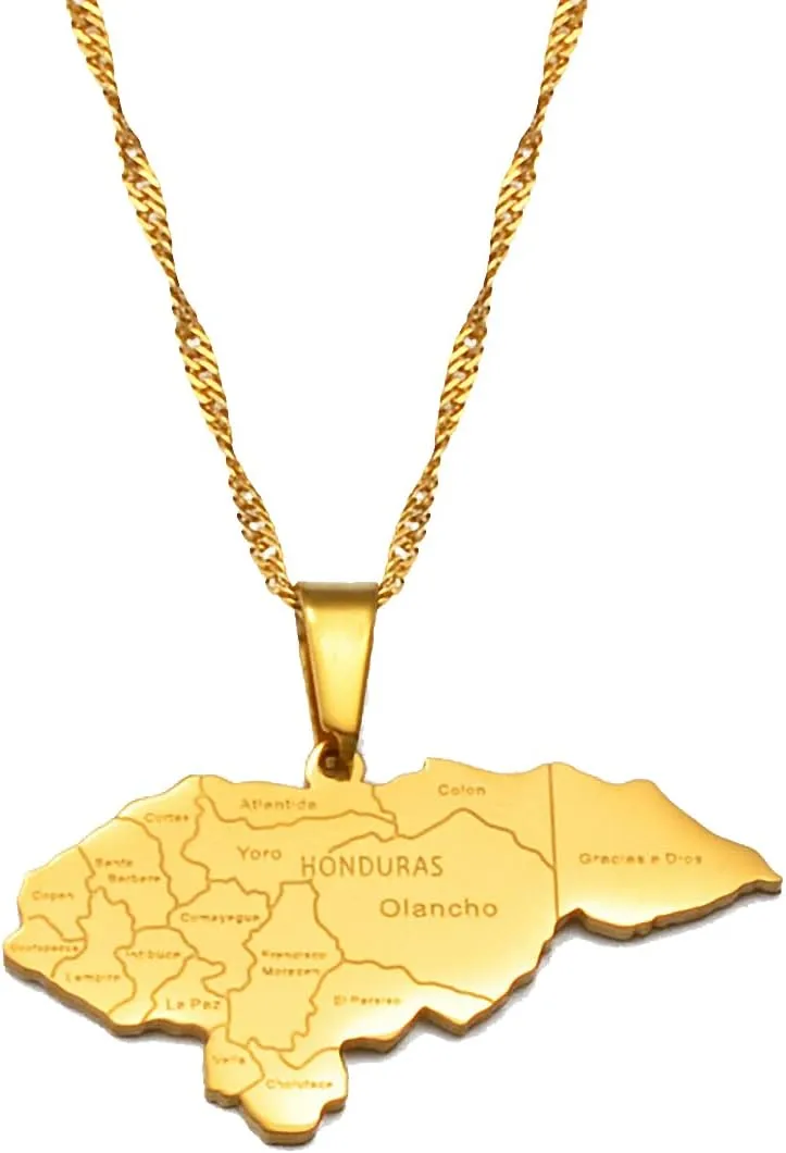 Hafrita Honduras Map Pendant Thin Necklaces Honduran Maps Men Adjustable Chain Necklace