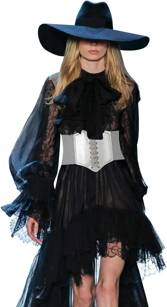HANERDUN Lace-up Waspie Corset Belts for Women Elastic Waist Belt Tied Retro Wide Belt