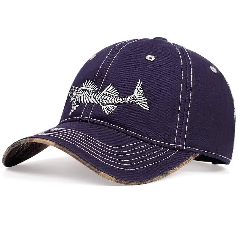 High Quality 100% Pure Cotton Fish Bone Fishing Hat Available in Black, Blue, Khaki or Orange