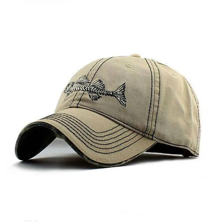 High Quality 100% Pure Cotton Fish Bone Fishing Hat Available in Black, Blue, Khaki or Orange
