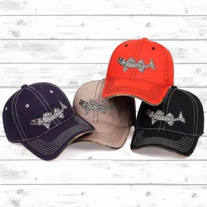 High Quality 100% Pure Cotton Fish Bone Fishing Hat Available in Black, Blue, Khaki or Orange