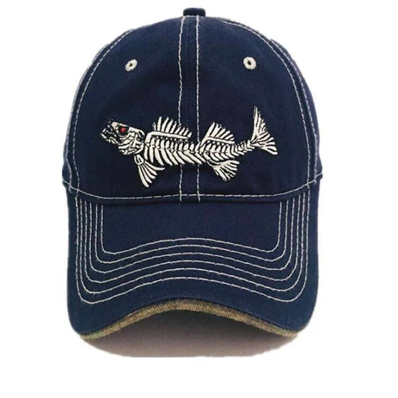 High Quality 100% Pure Cotton Fish Bone Fishing Hat Available in Black, Blue, Khaki or Orange