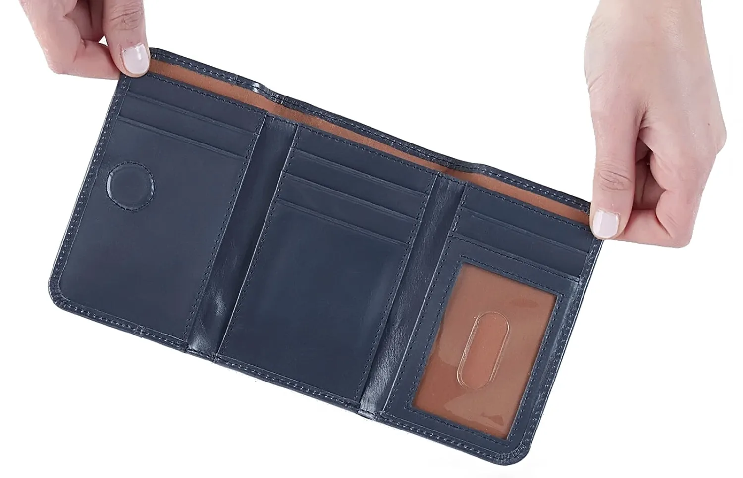 Hobo Jill Blue Stone Polished Leather Trifold Wallet