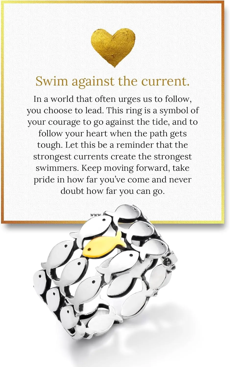 Hope Rings ??Swim Against the Current Ring ??Inspirational Jewelry for Women & Men ??Adjustable Tarnish-Free 304 Stainless Steel Ring