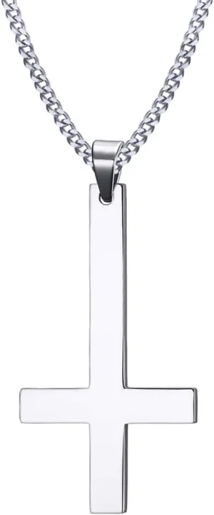 Huanian Jewelry Stainless Steel Upside Down Cross Necklace for Men,Inverted Pendant,Gold,24"