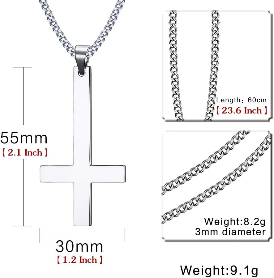 Huanian Jewelry Stainless Steel Upside Down Cross Necklace for Men,Inverted Pendant,Gold,24"