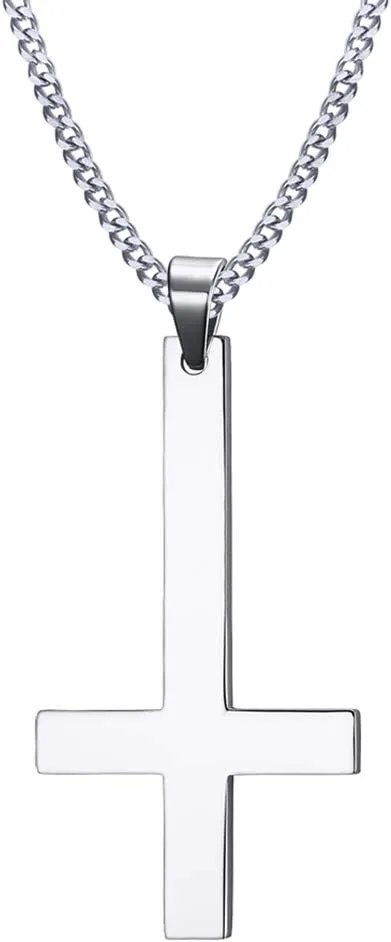 Huanian Jewelry Stainless Steel Upside Down Cross Necklace for Men,Inverted Pendant,Gold,24"