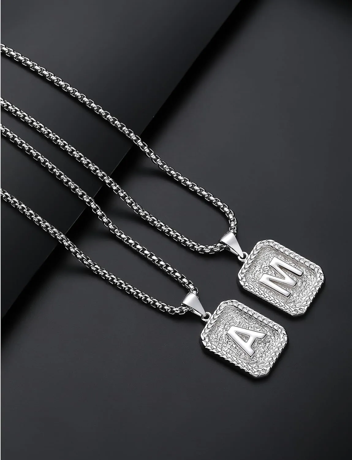 Initial Letter Pendant Necklace for Men Women Black/Silver/ 18K Gold Plated Box Chain Necklace 20 Inches Initial Necklaces for Men
