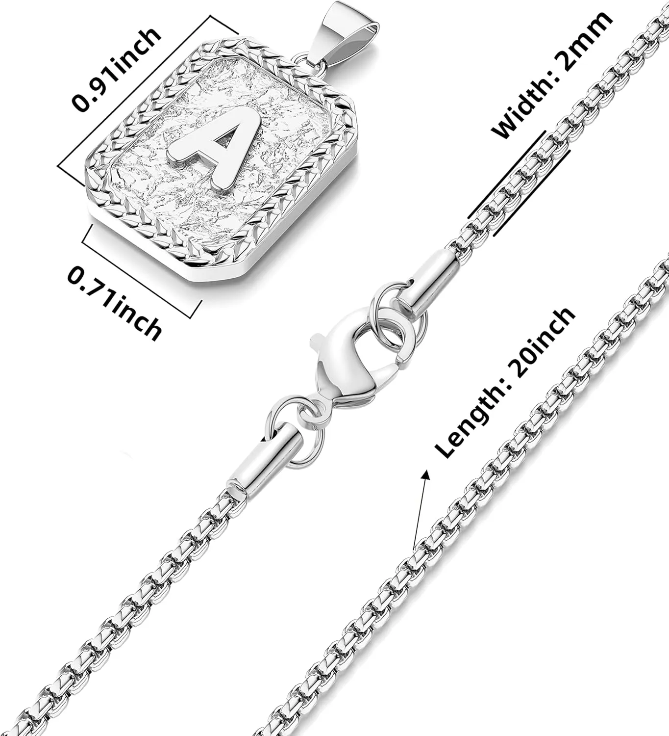 Initial Letter Pendant Necklace for Men Women Black/Silver/ 18K Gold Plated Box Chain Necklace 20 Inches Initial Necklaces for Men