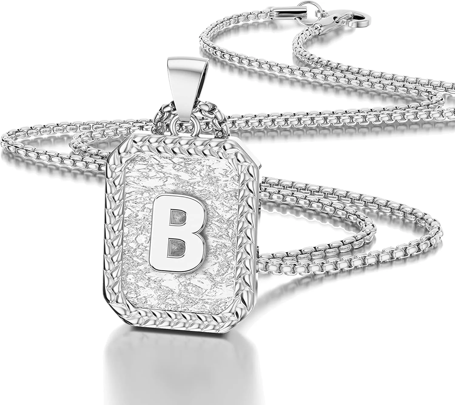 Initial Letter Pendant Necklace for Men Women Black/Silver/ 18K Gold Plated Box Chain Necklace 20 Inches Initial Necklaces for Men