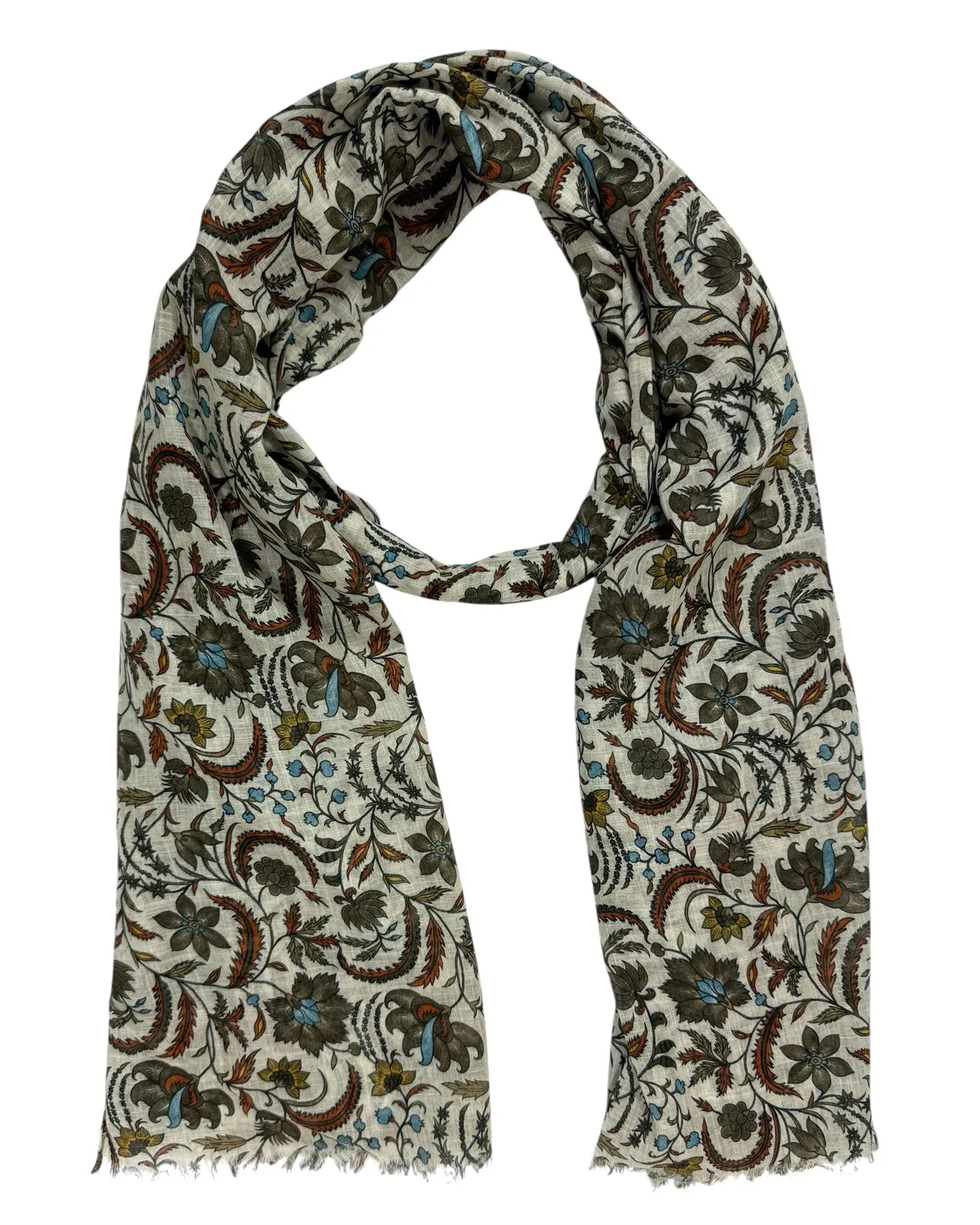 Kiton Scarf Gray Botanical Floral - Luxury Cotton Shawl SALE