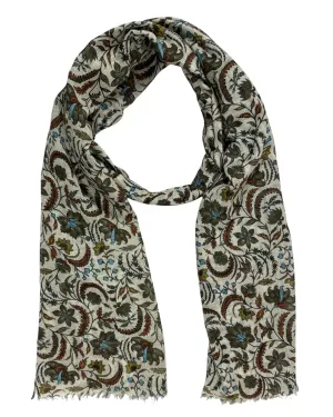 Kiton Scarf Gray Botanical Floral - Luxury Cotton Shawl SALE