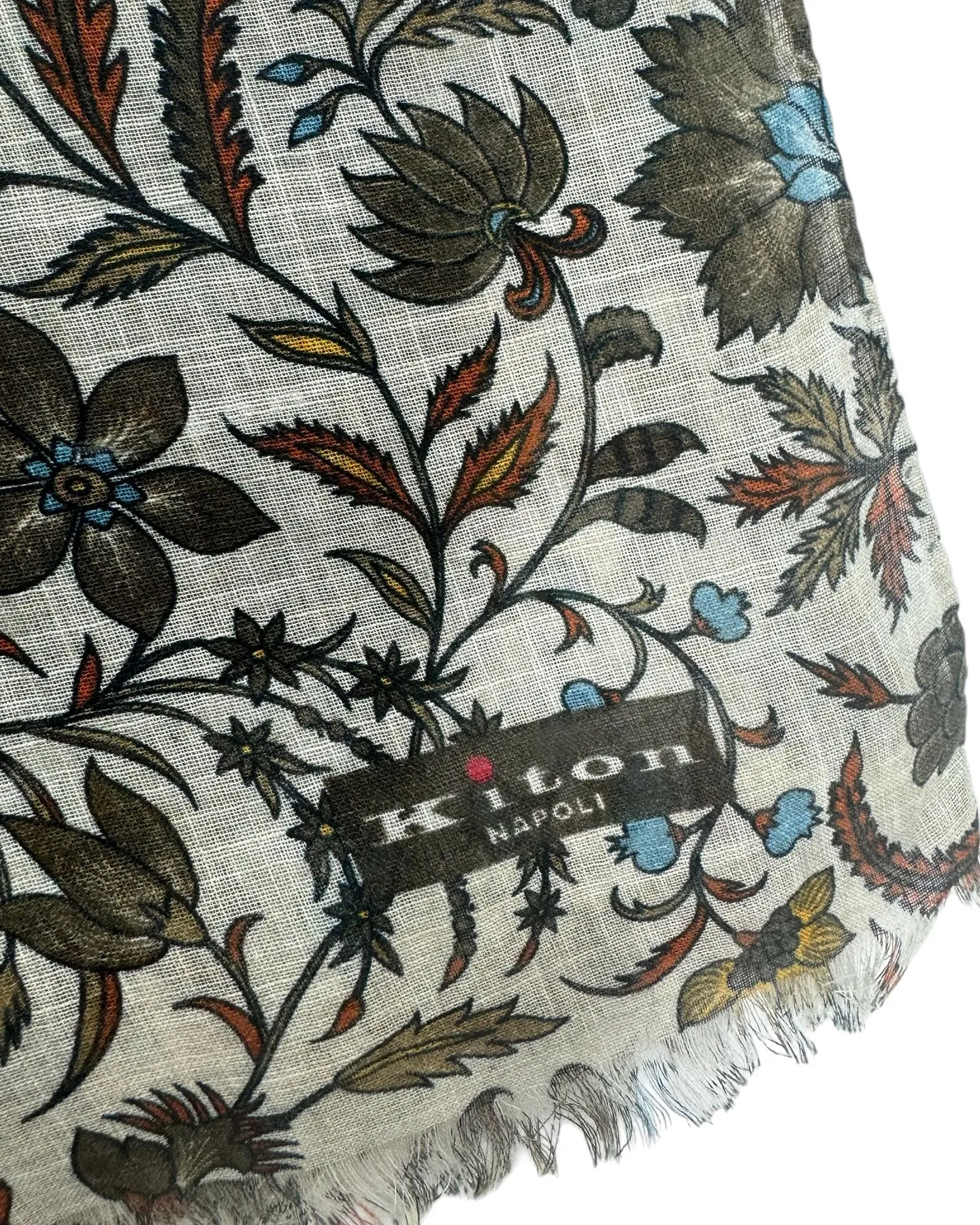 Kiton Scarf Gray Botanical Floral - Luxury Cotton Shawl SALE