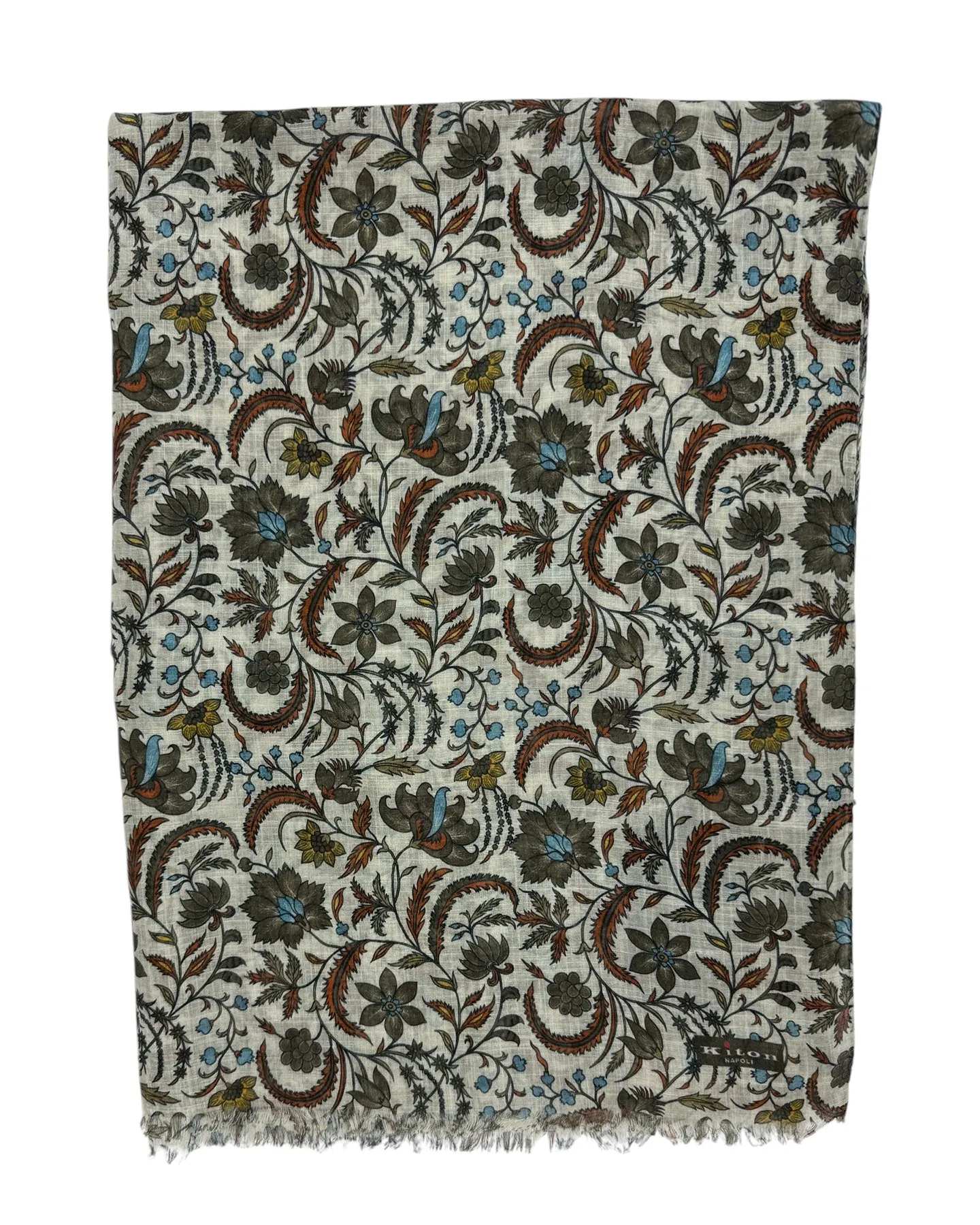 Kiton Scarf Gray Botanical Floral - Luxury Cotton Shawl SALE