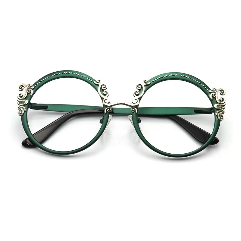 Laoyehui Women's Full Rim Round Alloy Myopic Reading Glasses Anti-Blue