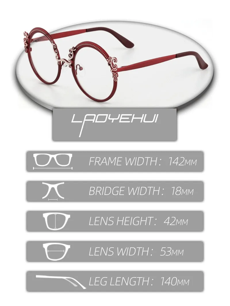 Laoyehui Women's Full Rim Round Alloy Myopic Reading Glasses Anti-Blue