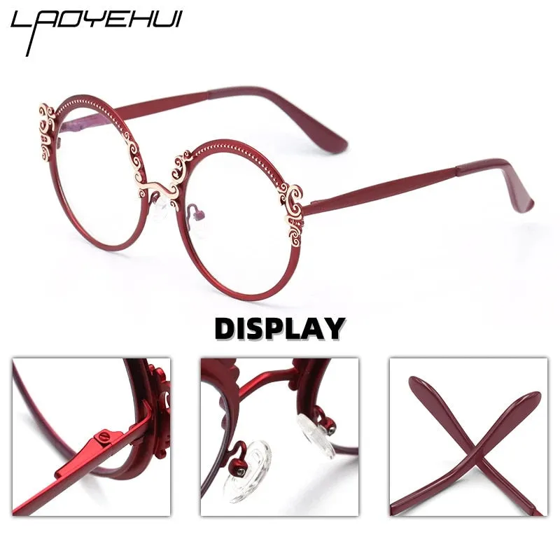 Laoyehui Women's Full Rim Round Alloy Myopic Reading Glasses Anti-Blue