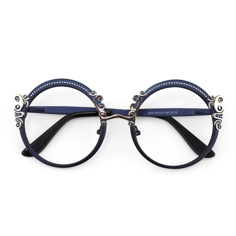 Laoyehui Women's Full Rim Round Alloy Myopic Reading Glasses Anti-Blue