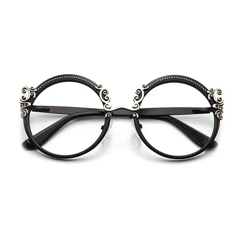 Laoyehui Women's Full Rim Round Alloy Myopic Reading Glasses Anti-Blue