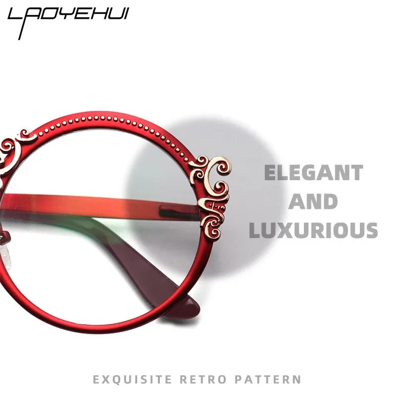 Laoyehui Women's Full Rim Round Alloy Myopic Reading Glasses Anti-Blue
