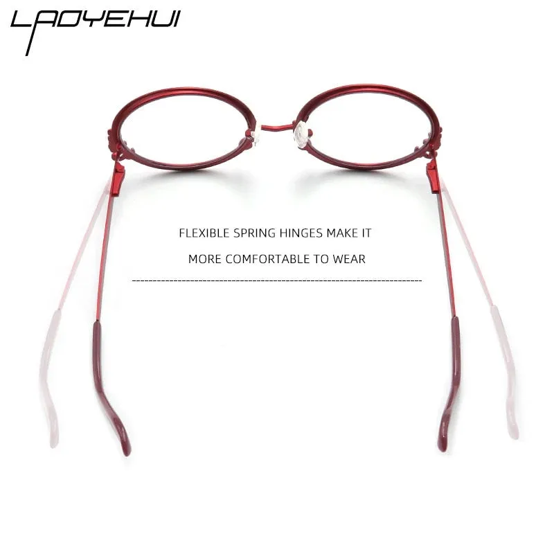 Laoyehui Women's Full Rim Round Alloy Myopic Reading Glasses Anti-Blue