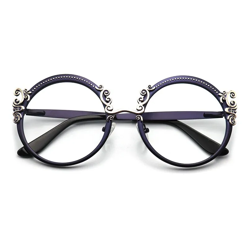 Laoyehui Women's Full Rim Round Alloy Myopic Reading Glasses Anti-Blue