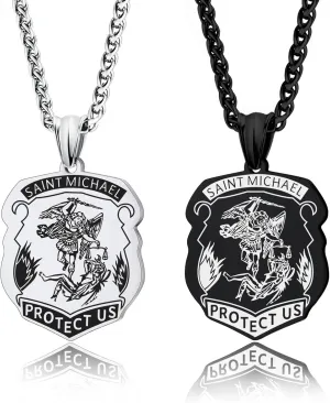 LAOYOU Archangel Michael Necklace for Men, Stainless Steel St. Michael Pendant Medal Protection Amulet Jewelry Gifts Gold/Silver/Black