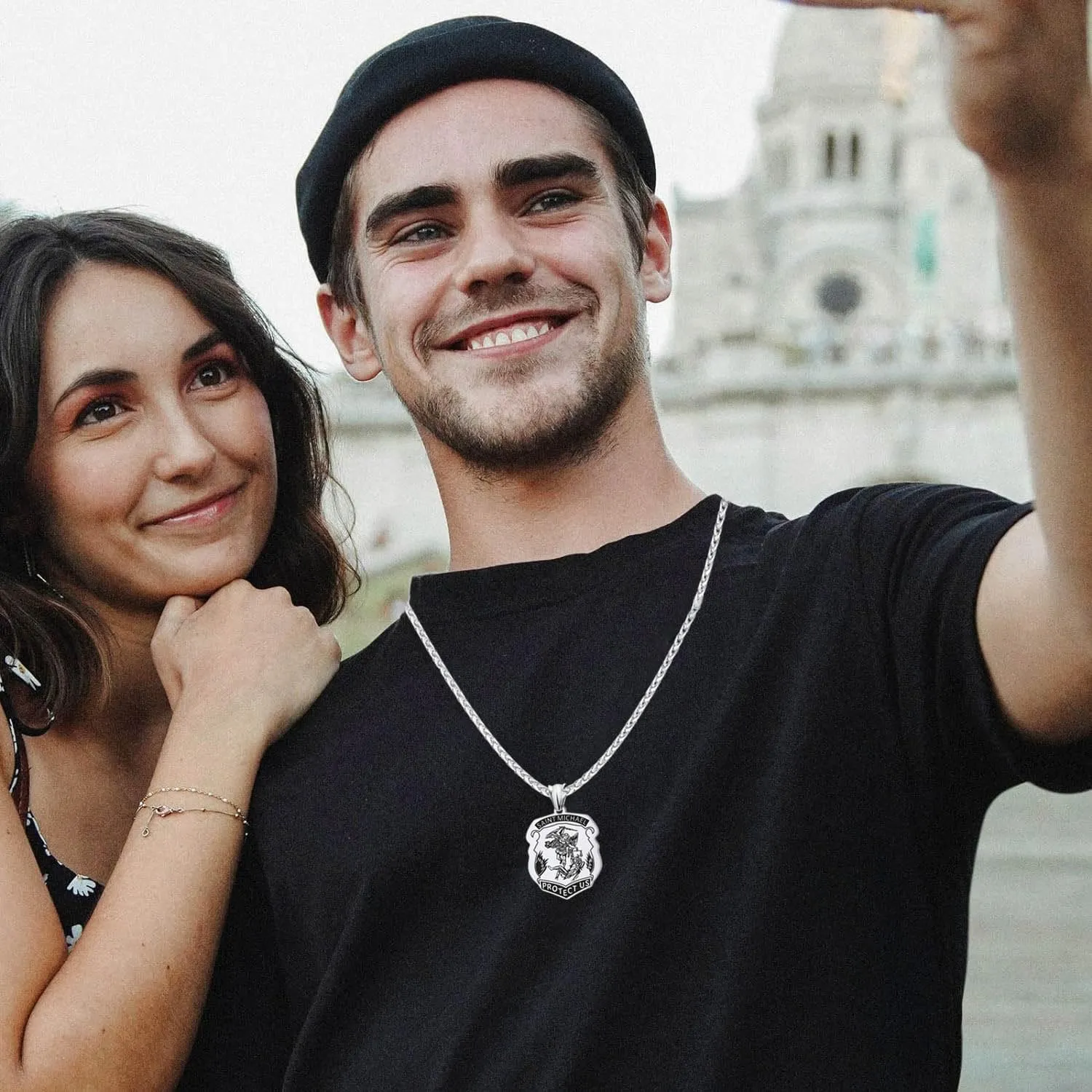 LAOYOU Archangel Michael Necklace for Men, Stainless Steel St. Michael Pendant Medal Protection Amulet Jewelry Gifts Gold/Silver/Black